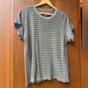 This Is The GREAT Cotton USA Made Gray Stripe Boxy T Shirt 0/S